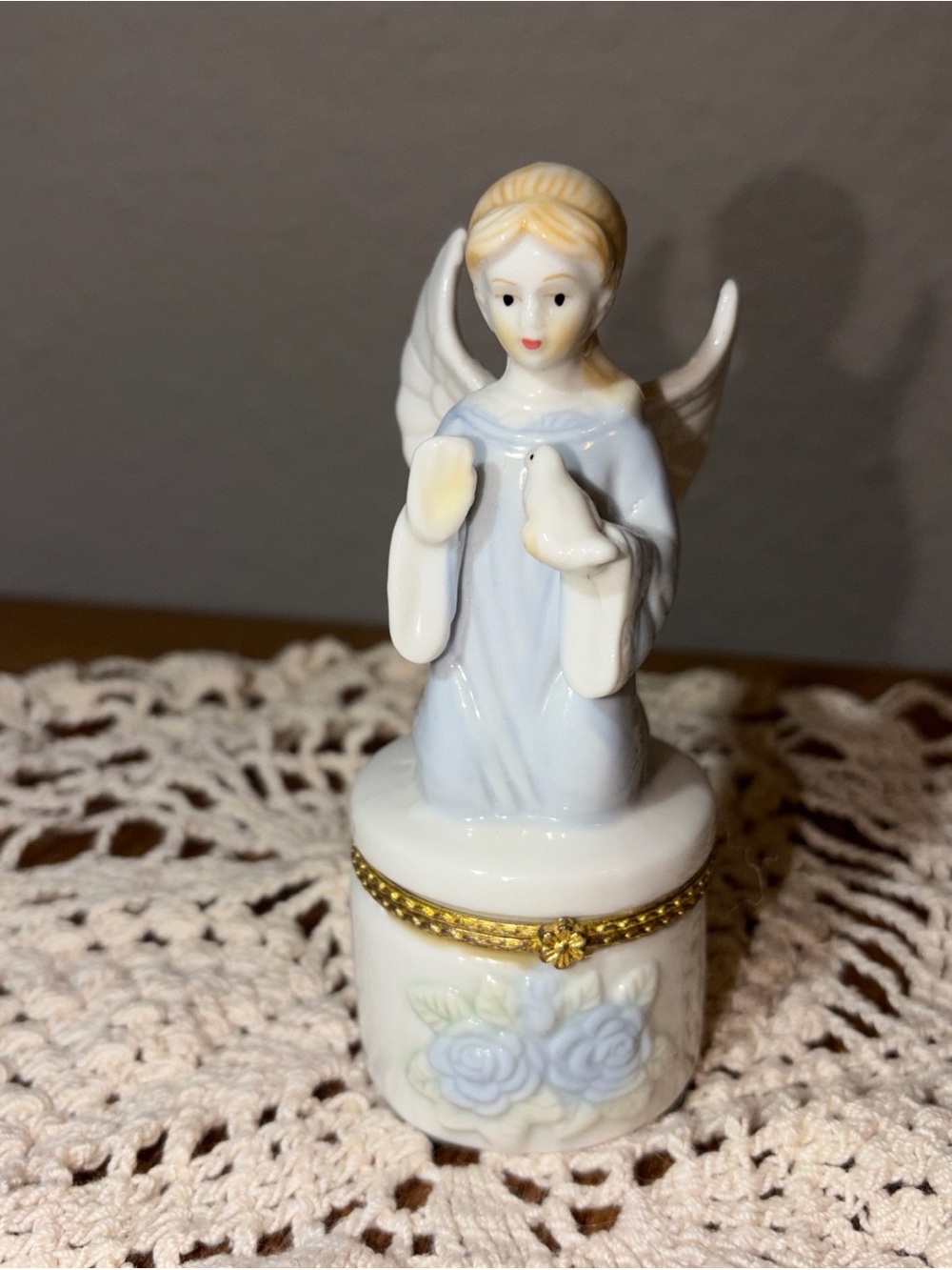 Porcelain Angel Trinket Box in Pale Blue and White
